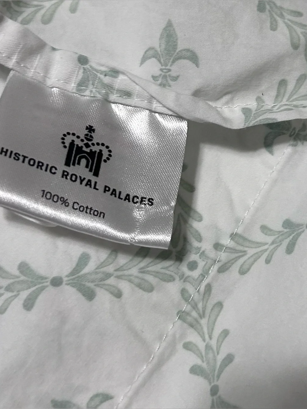 Historic Royal Palaces QUEEN Flat Sheet  Only Fleur de Lis White/Seafoam Cotton
